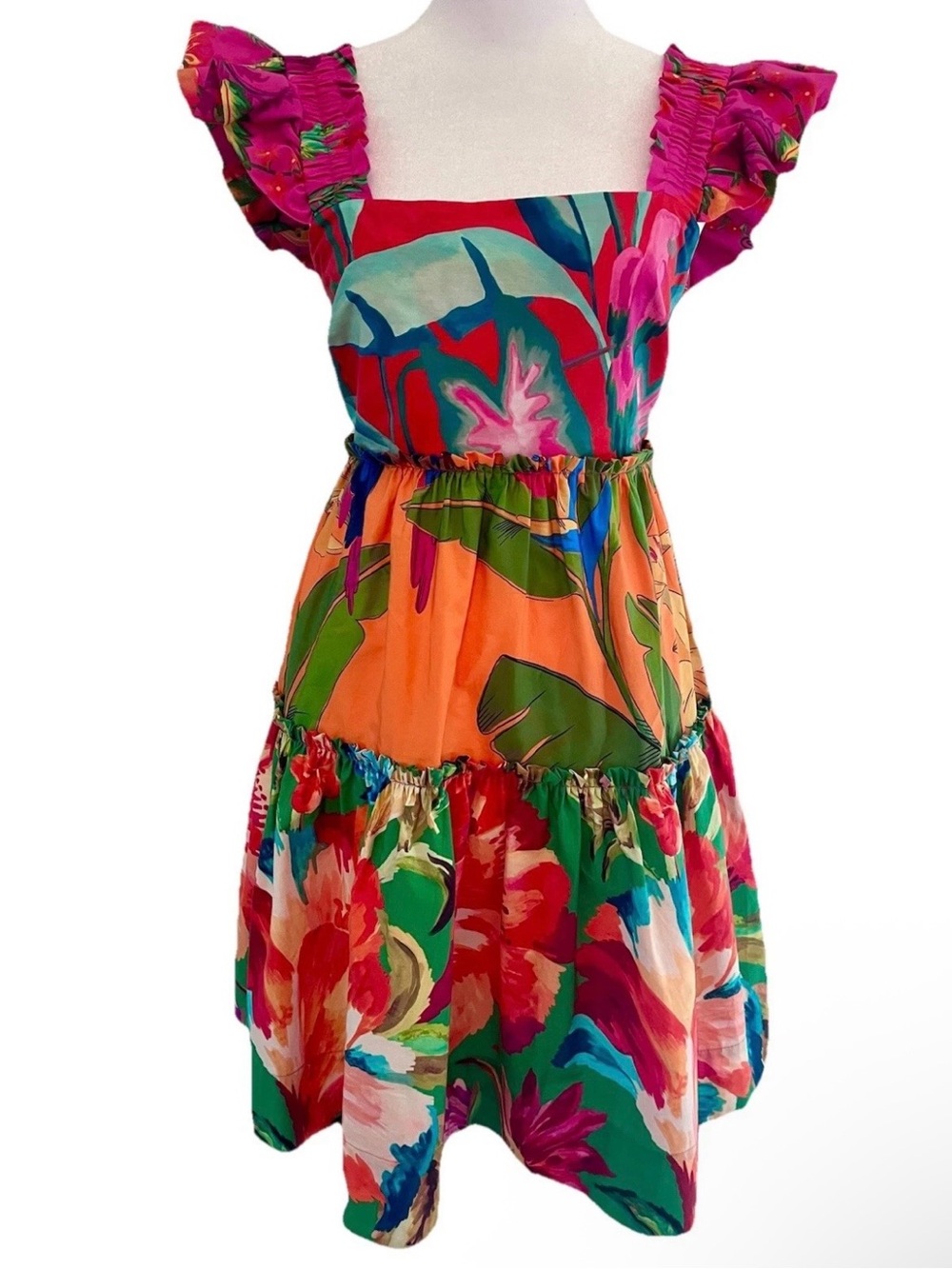 FARM RIO Foliage Floral Mini Dress Tropical Print Size M - MSRP $198 - Picture 2 of 11